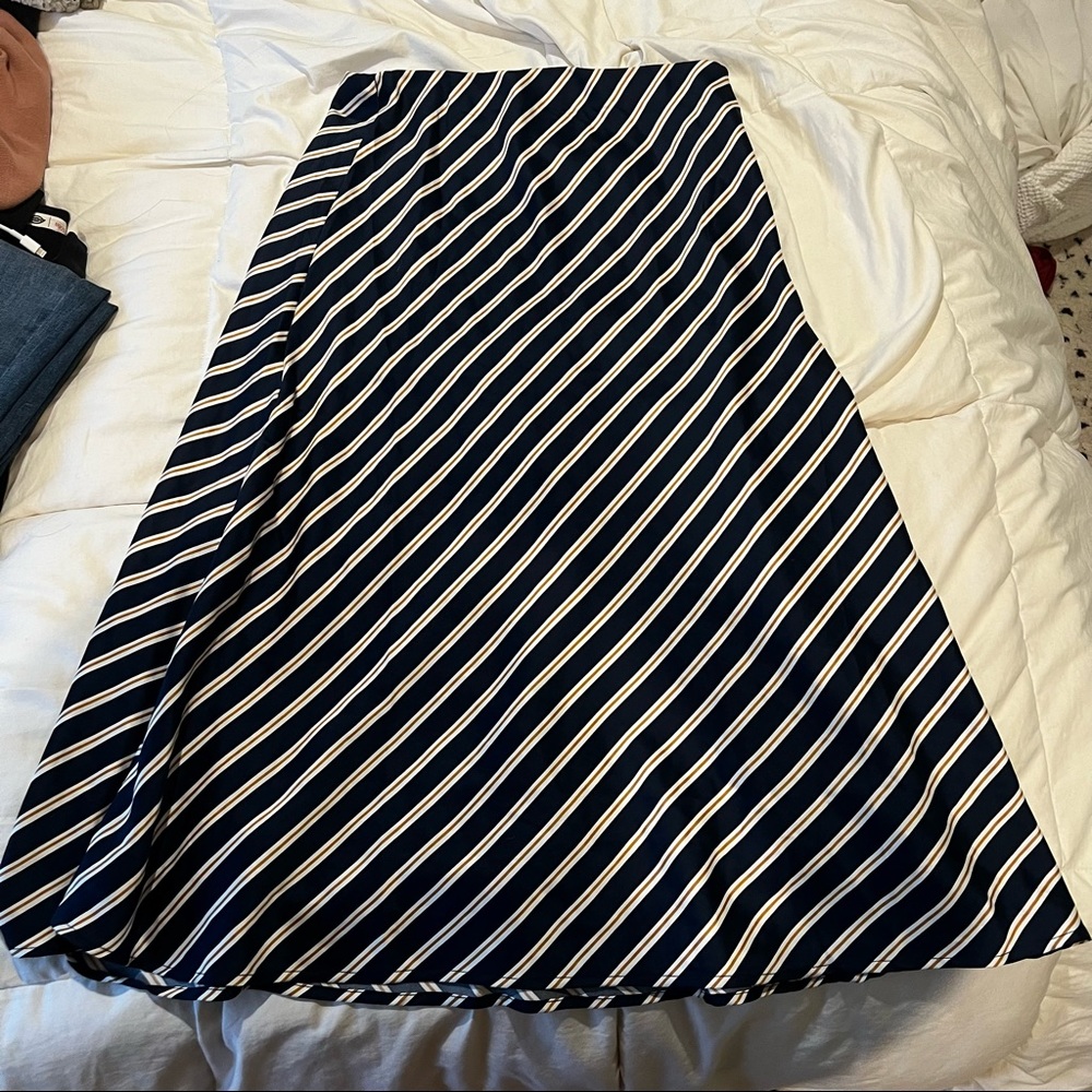 Cotton On Navy and White Diagonal Stripe Midi Skirt